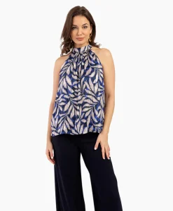 Clearance Top Sara Satin Big Flower Blauw Dames T-Shirts & Tops