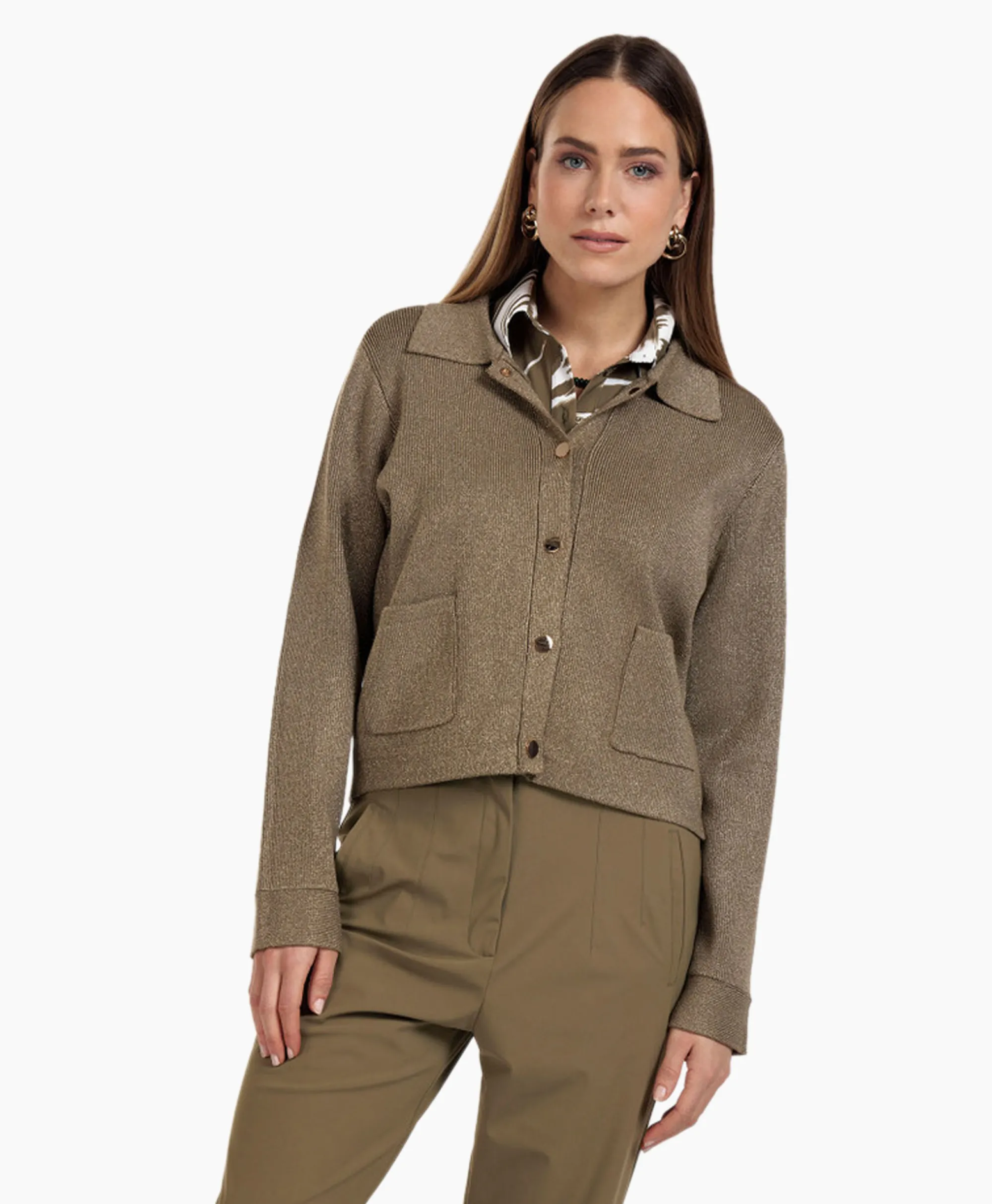 Clearance Vest Imke Lurex Cardigan Bruin Dessin Dames Vesten