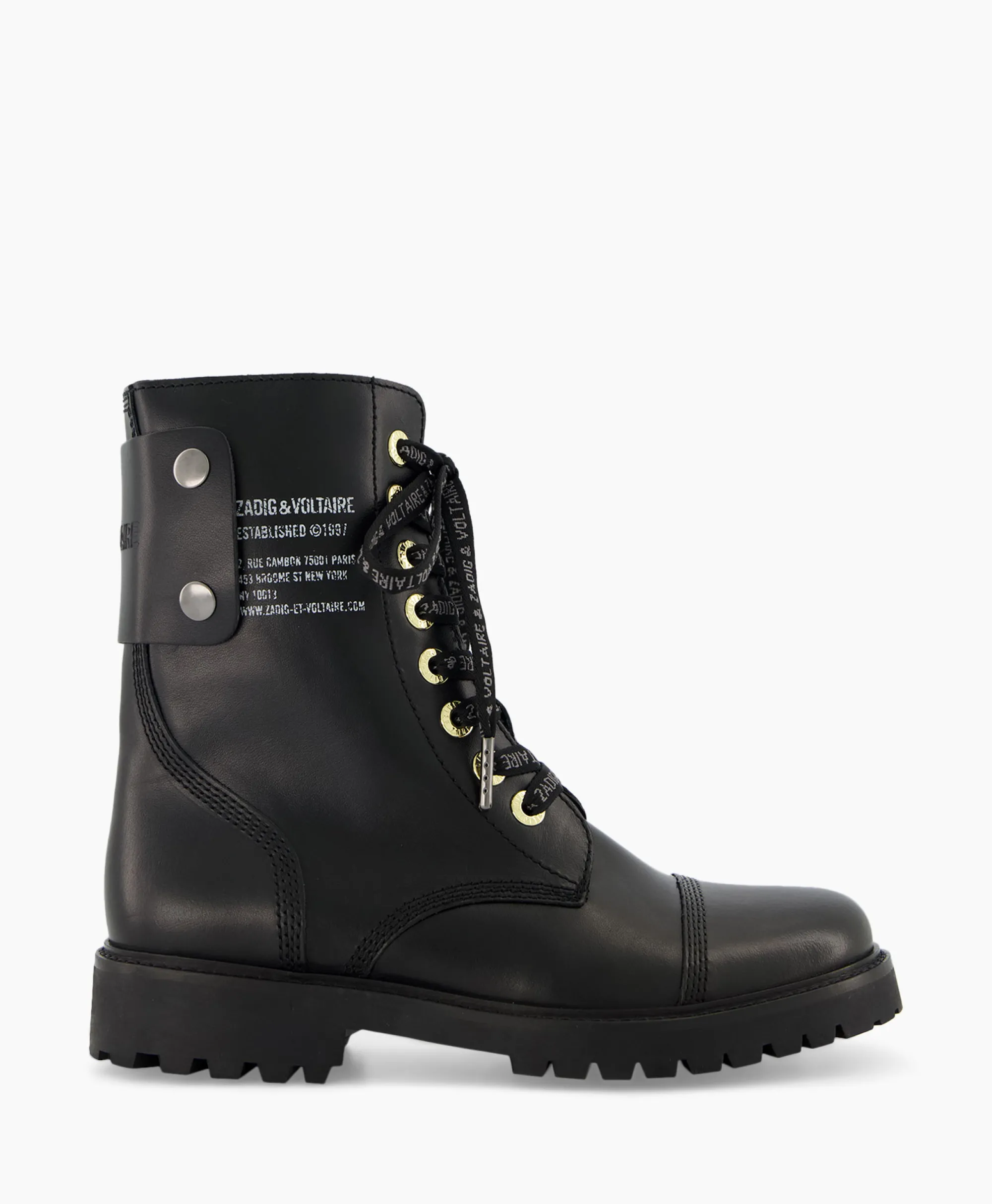 Discount Zadig & Voltaire Enkellaars Joe Smooth Cowskin + Side Prin Zwart Dames Laarzen