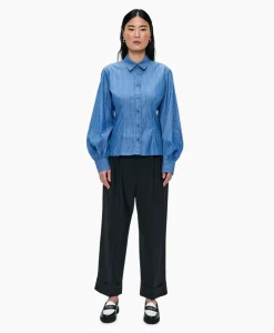 Clearance Blouse Puff Sleeve Blauw Dames Blouses