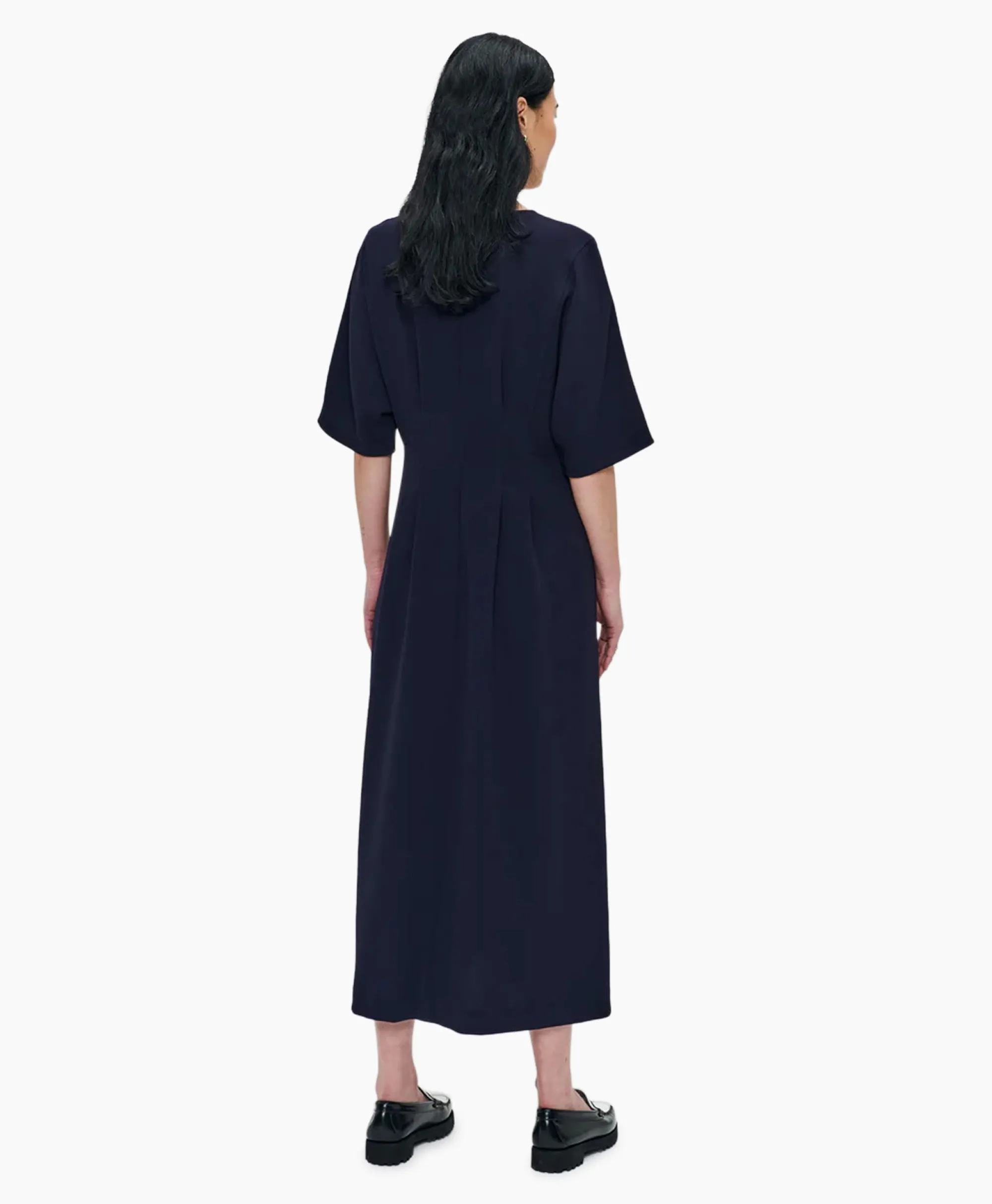 New Maxi Jurk Flowy Waisted Donker Blauw Dames Jurken