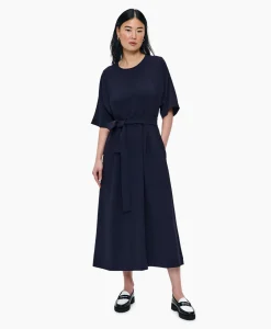 New Maxi Jurk Flowy Waisted Donker Blauw Dames Jurken