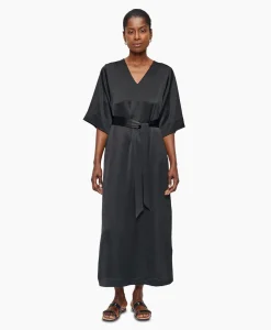 Clearance Maxi Jurk Satin T-Shirt Zwart Dames Jurken