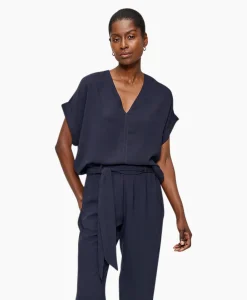 New Top Fluid V-Neck Donker Blauw Dames T-Shirts & Tops