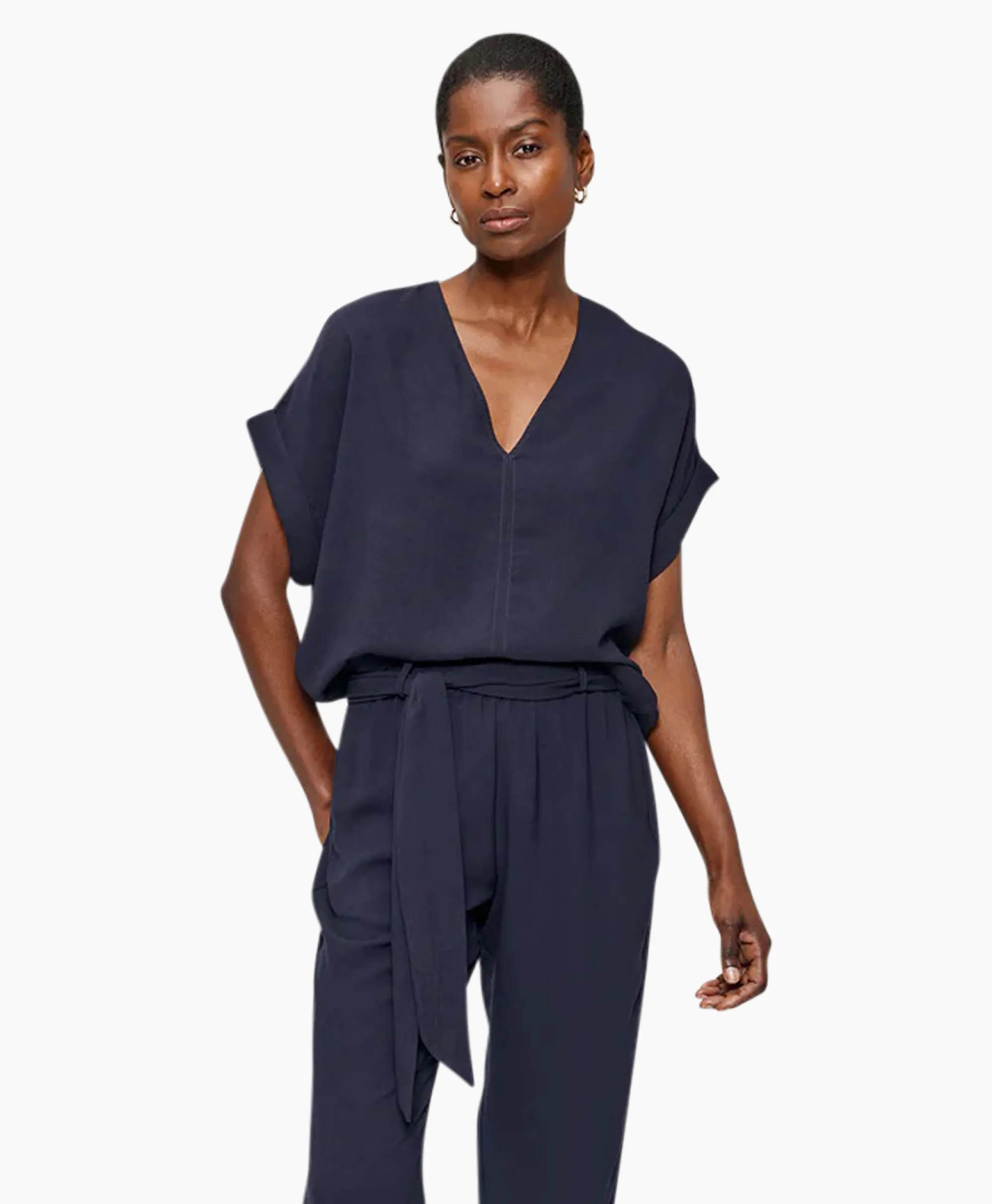 New Top Fluid V-Neck Donker Blauw Dames T-Shirts & Tops