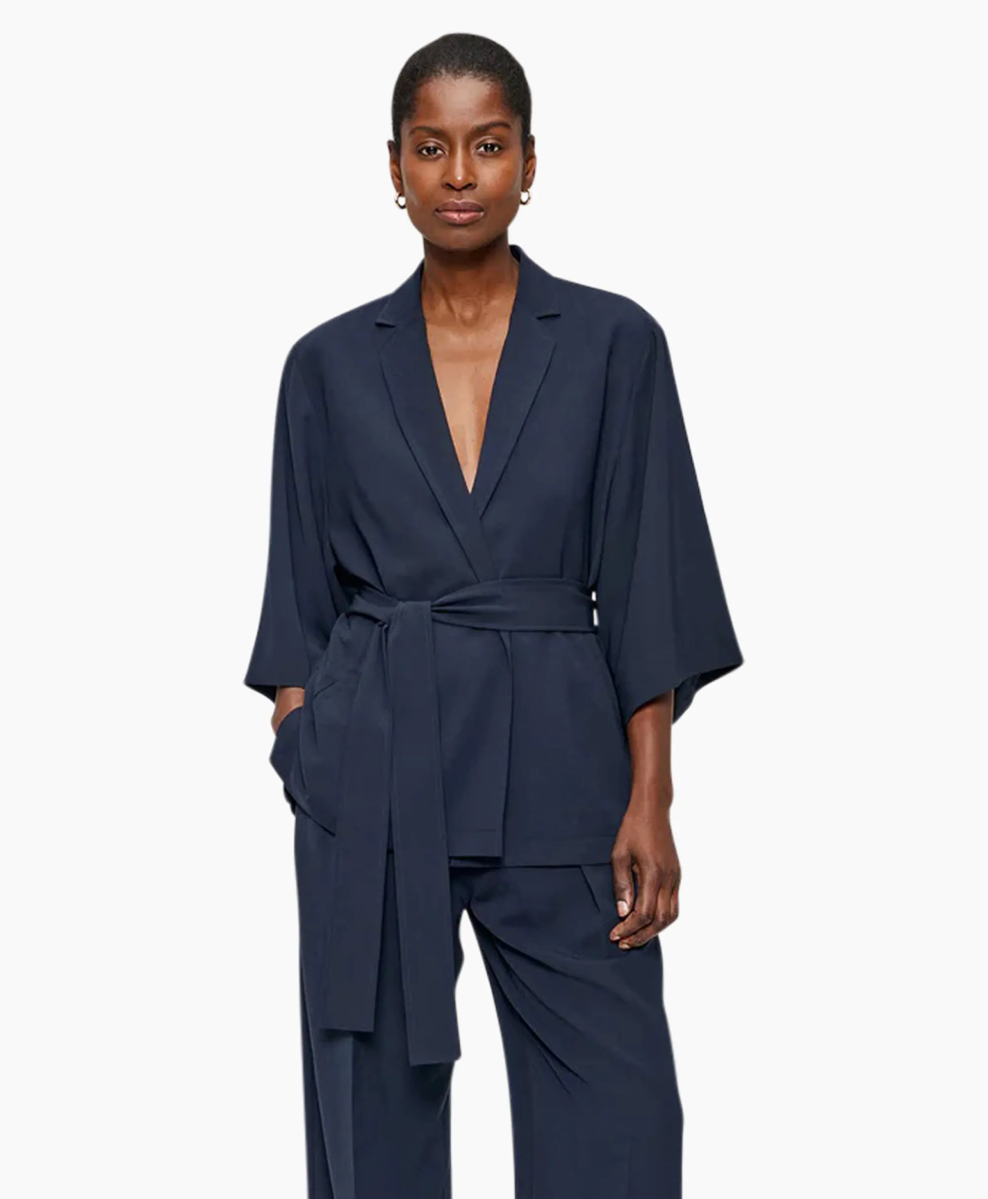 New Vest Japanse Crepe Kimono Donker Blauw Dames Vesten