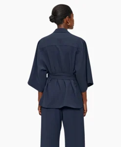 New Vest Japanse Crepe Kimono Donker Blauw Dames Vesten